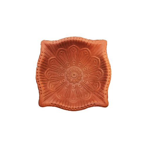 Small Square-Shaped Traditional Clay Diwali Diva/Diya