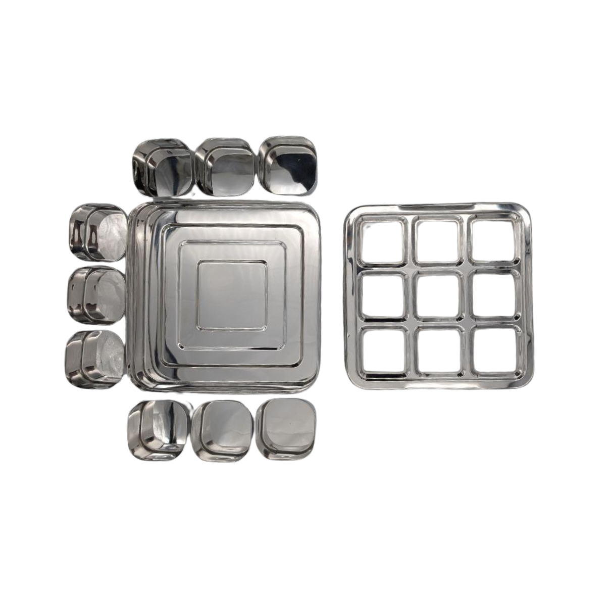 Masala Dabba Stainless Steel See-Through 9 Compartments 21 x 21 x 6 cm