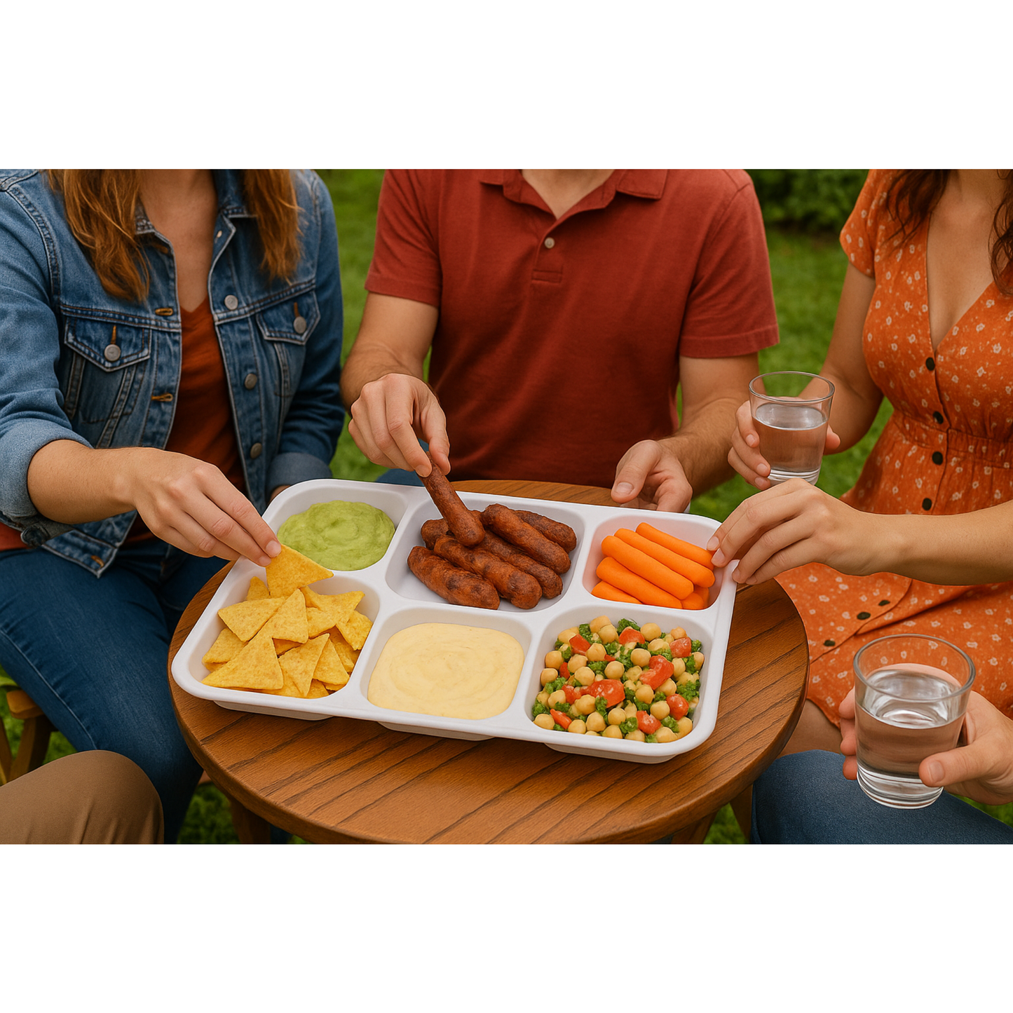 25 x Reusable Rectangular 6 Section Food Party Tray Thali Plastic 31 x 23cm