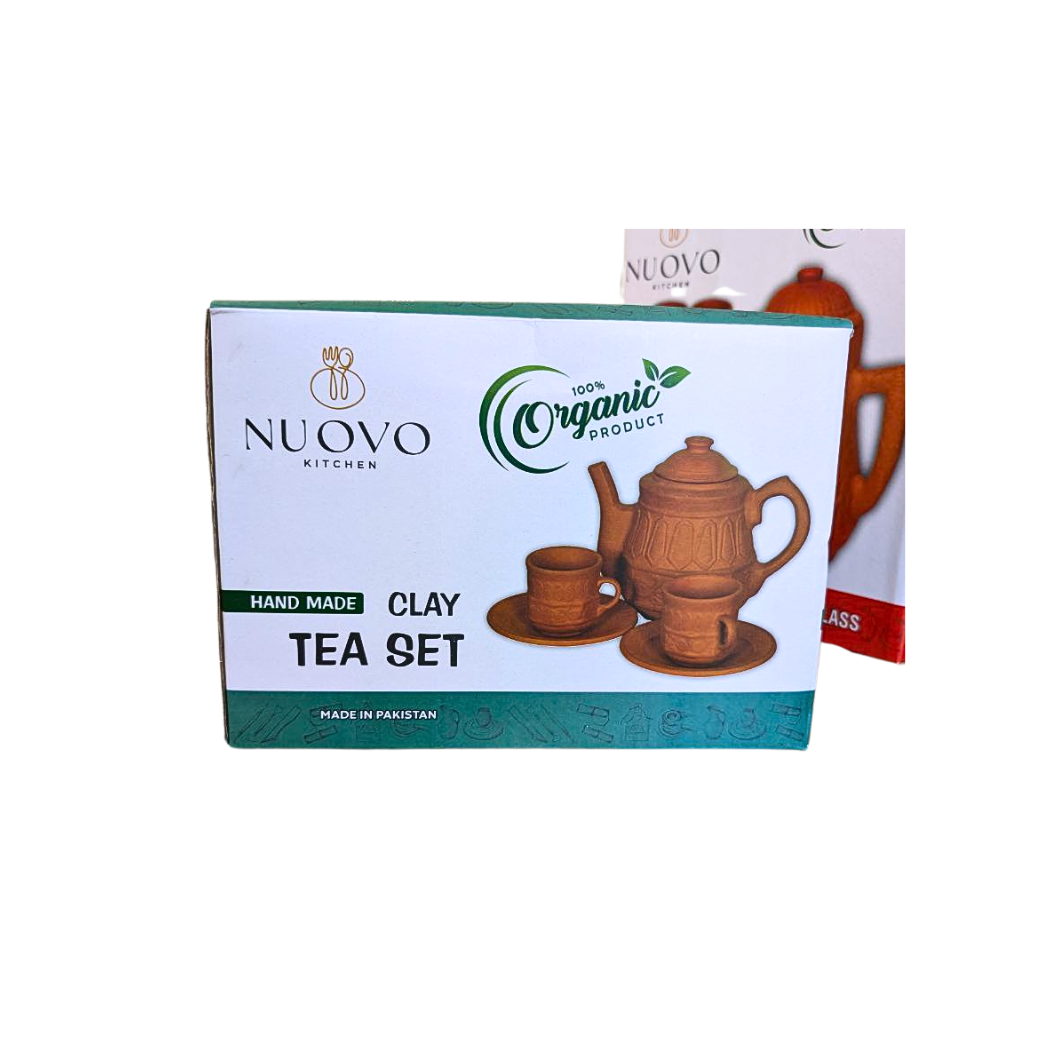 Handcrafted Clay Teapot Set with 6 Teacups & Saucers – Artisan-Made, Natural Elegance