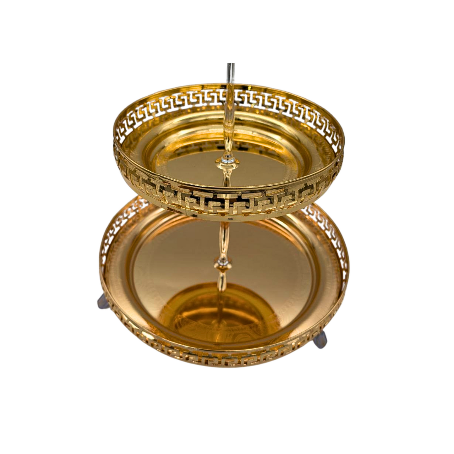 Elegant Golden 2-Tier Round Serving Tray with Handle – 21cm & 29cm Diameter