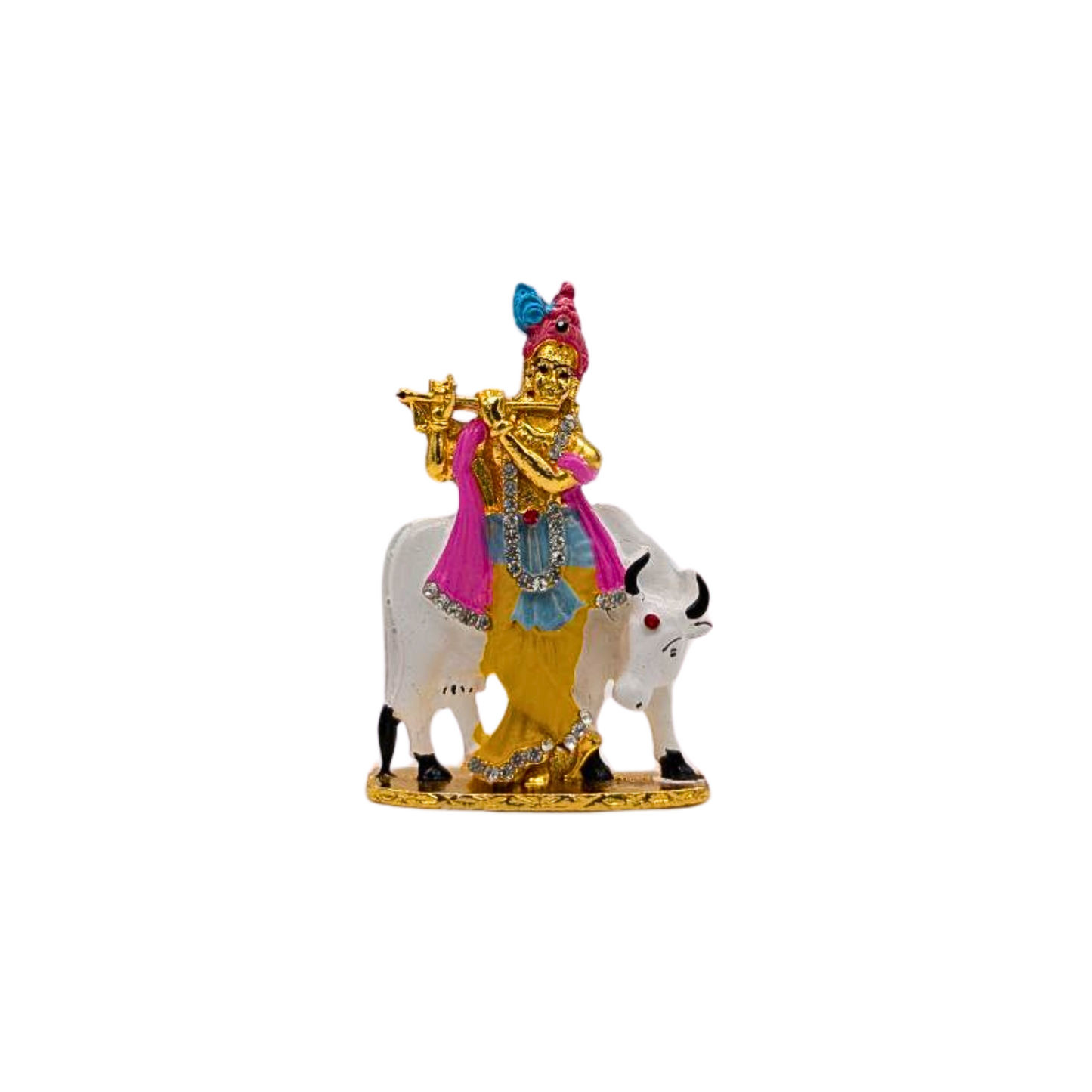 Exquisite Freestanding Hindu God Idols: Shree Krishna & Gau Mata Collection