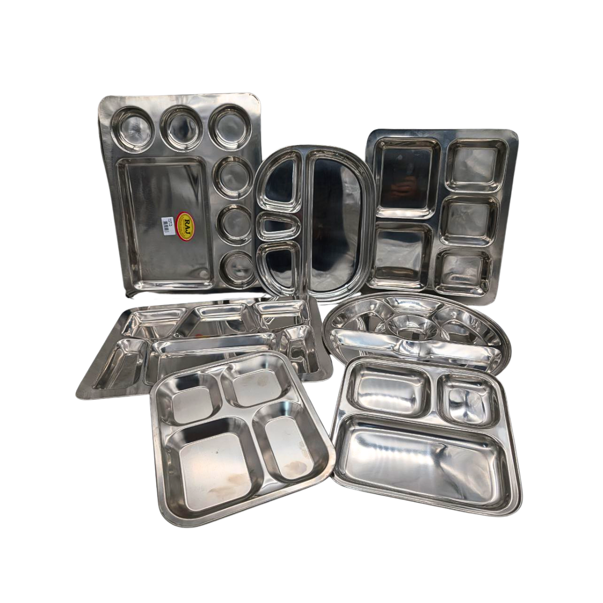 Stainless Steel Langar Thali/Food Tray – Three Variants: 5, 6, and 7 Portions