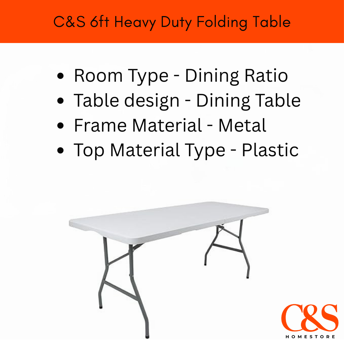 Folding Table Plastic 6ft (180cm) Heavy-Duty for Picnic, Catering, Crafting & BBQ