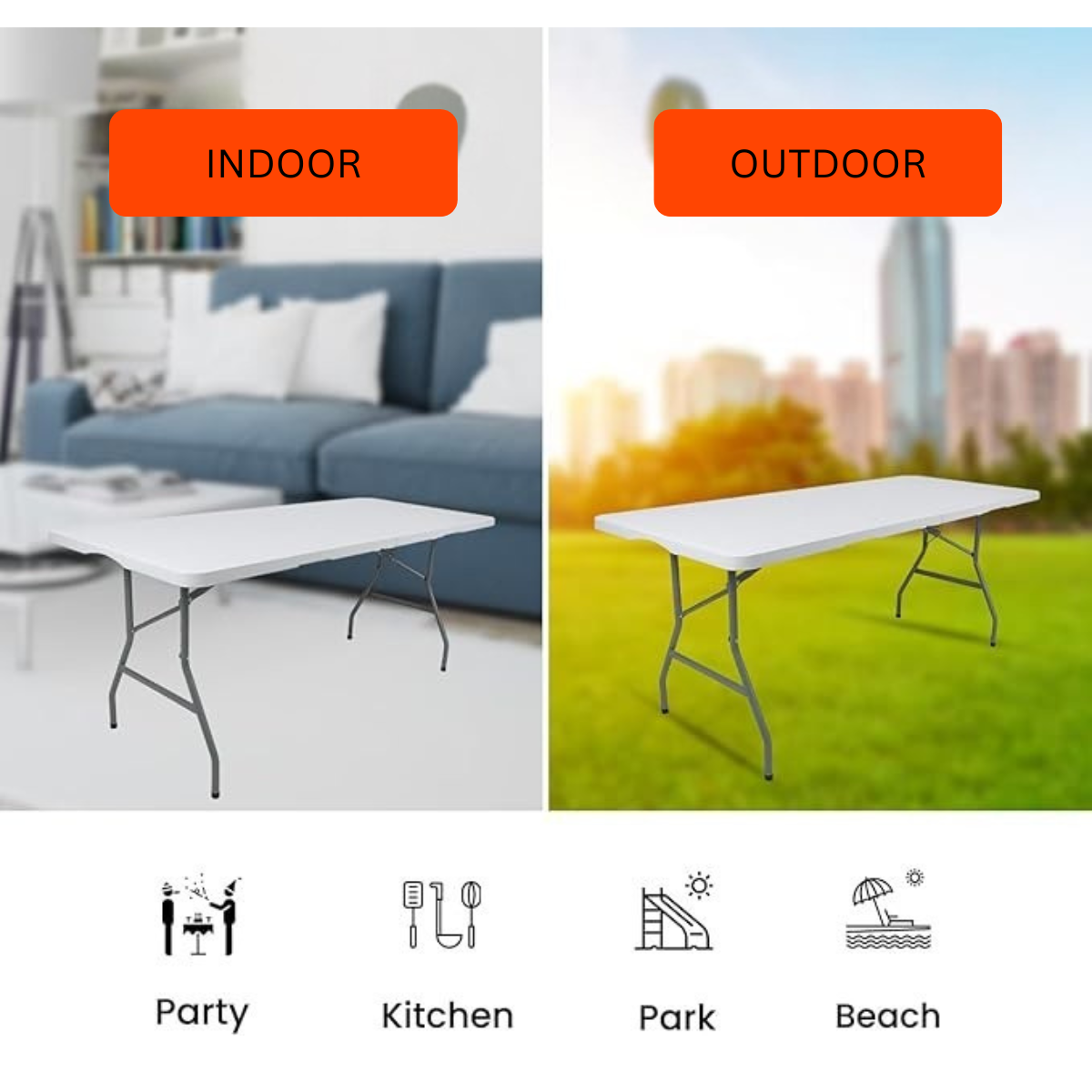 Folding Table Plastic 6ft (180cm) Heavy-Duty for Picnic, Catering, Crafting & BBQ