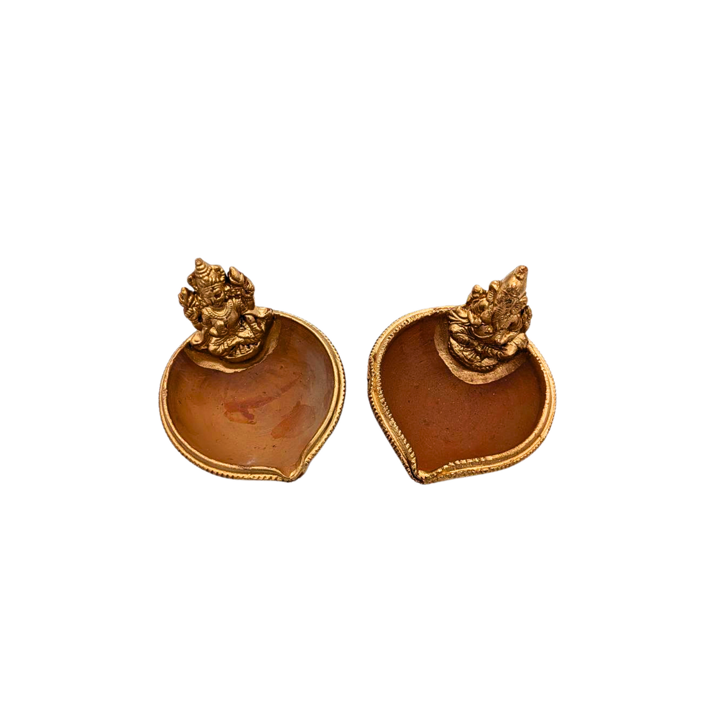 Handmade Clay Diya with Golden Painted Edges – Ganesh & Laxmi Idol Variants