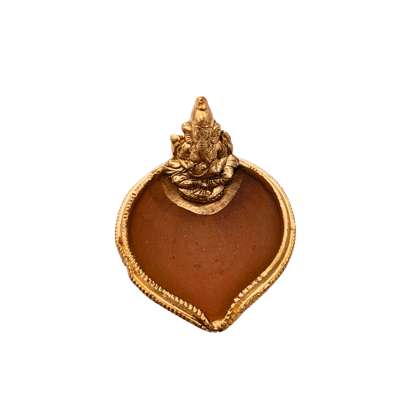 Handmade Clay Diya with Golden Painted Edges – Ganesh & Laxmi Idol Variants