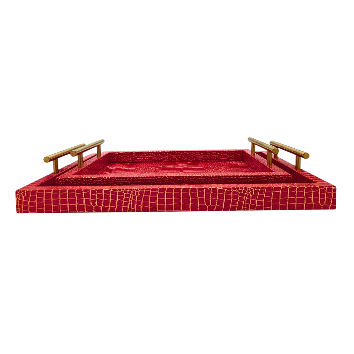 2 x Serving Trays Red with Golden Design & Handles – for Serving Drinks, Foods