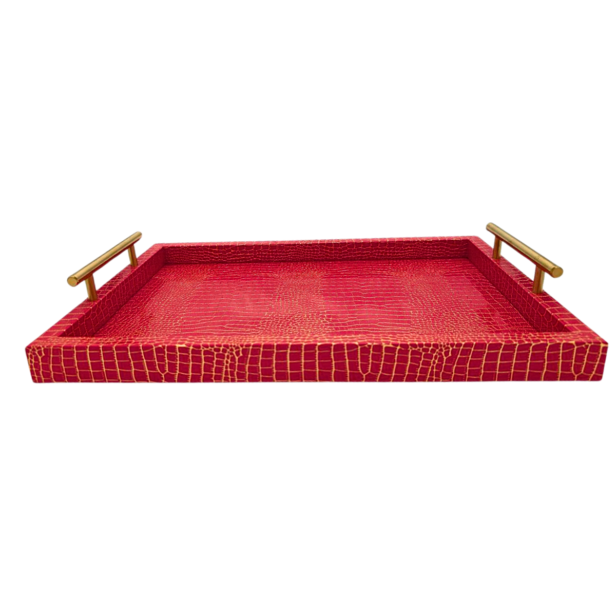2 x Serving Trays Red with Golden Design & Handles – for Serving Drinks, Foods