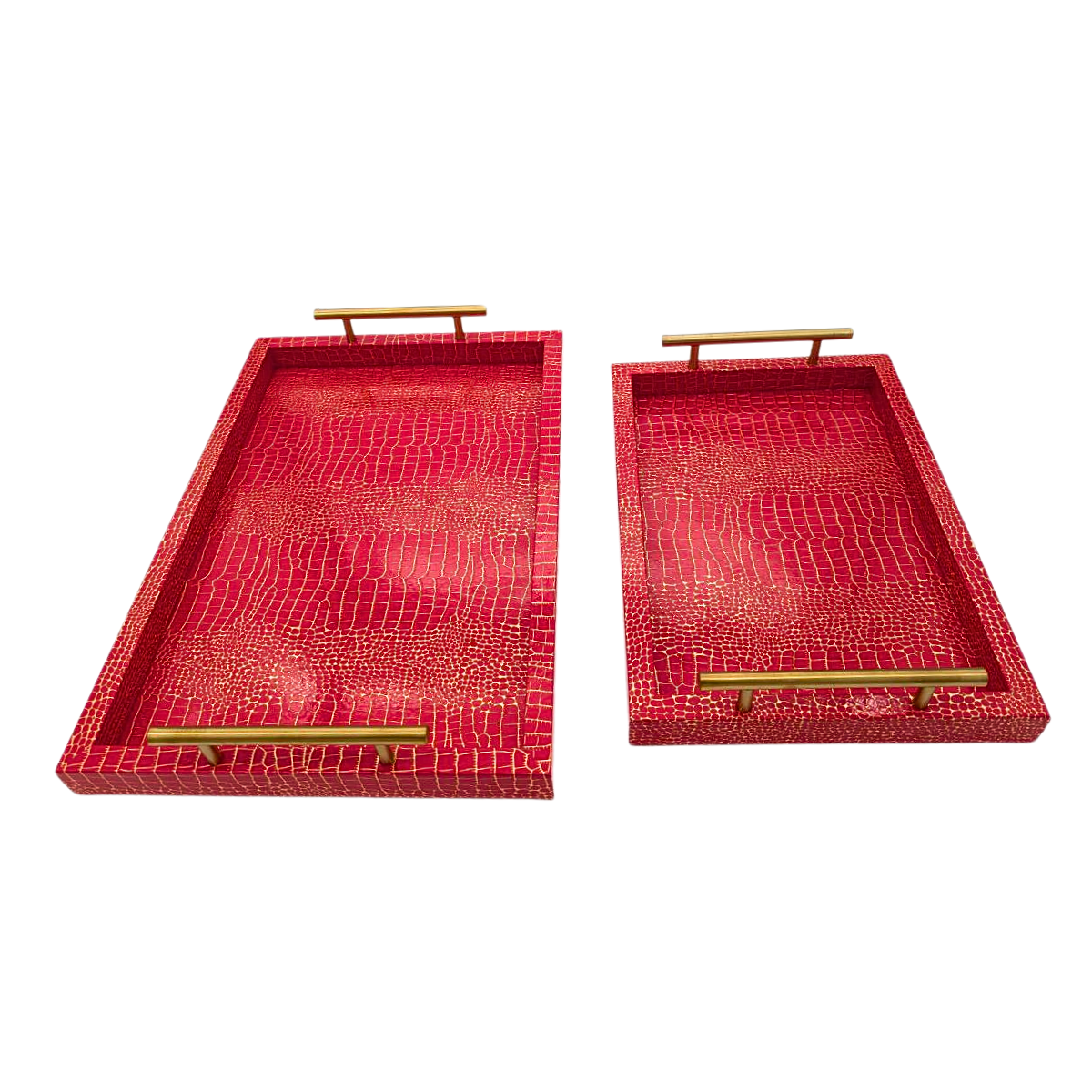 2 x Serving Trays Red with Golden Design & Handles – for Serving Drinks, Foods