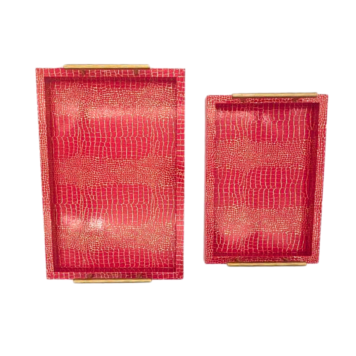 2 x Serving Trays Red with Golden Design & Handles – for Serving Drinks, Foods