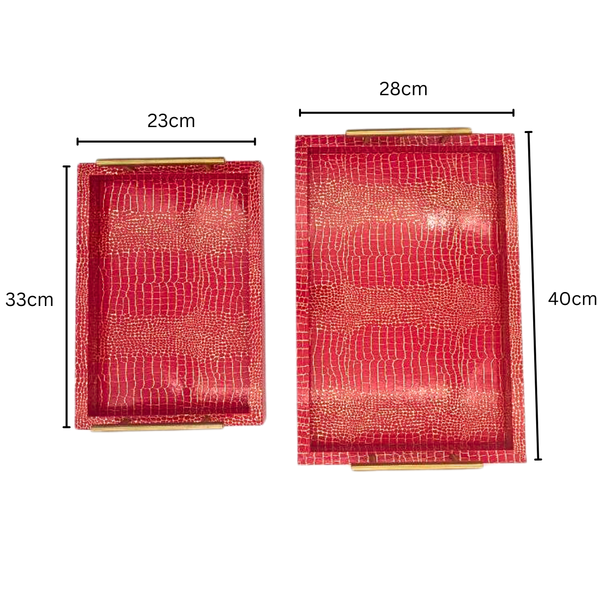 2 x Serving Trays Red with Golden Design & Handles – for Serving Drinks, Foods