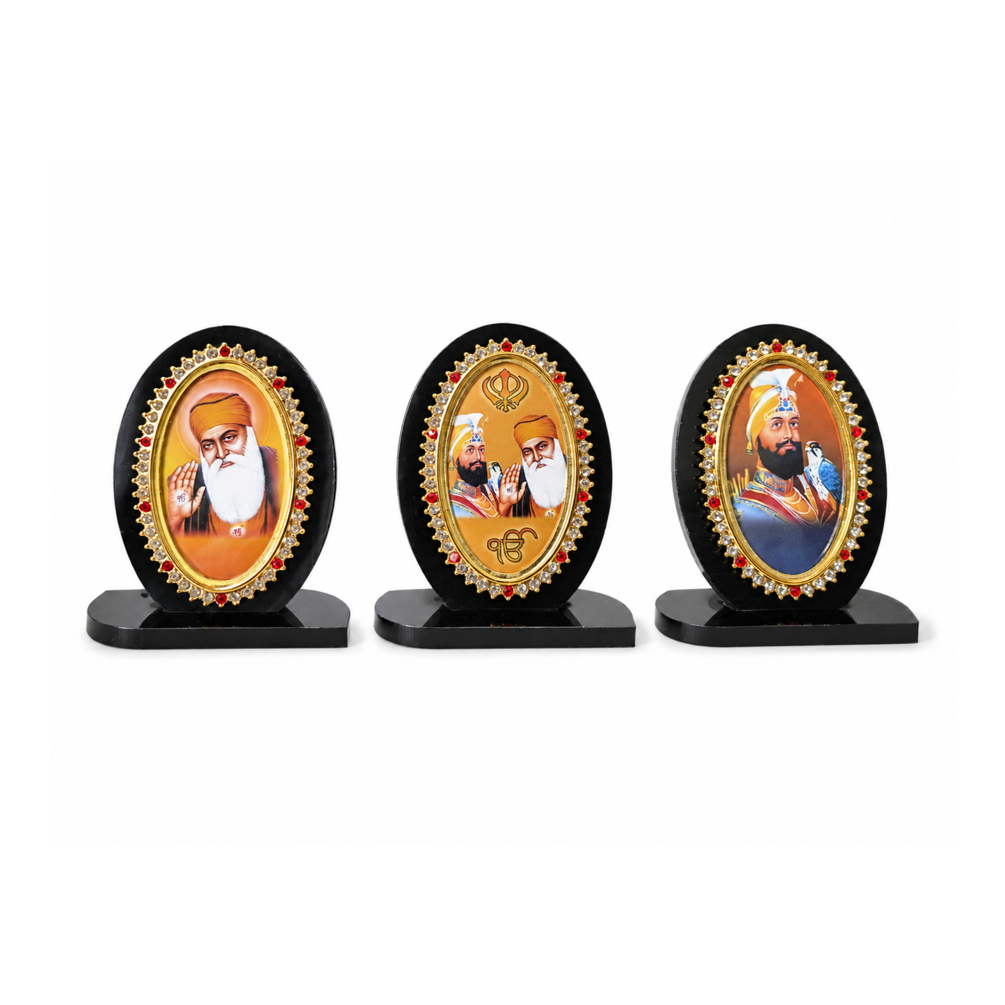 Sikh Religious Dashboard Idols Decorative Oval Photo Frame Ornament for Car Dashboard Guru Nanak Ji Khanda Sahib Guru Gobind Singh Ji 9cm