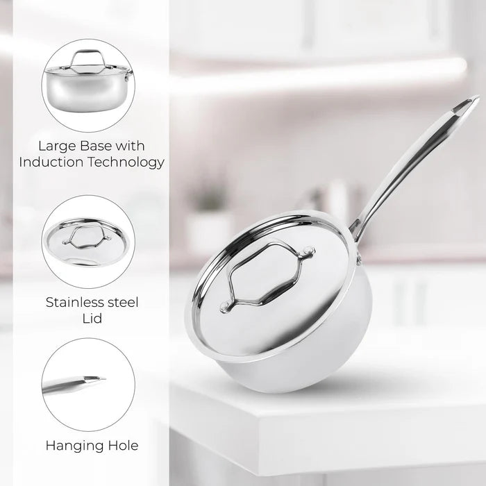 Triply Stainless Steel Milk Pan Saucepan with Lid - 18cm