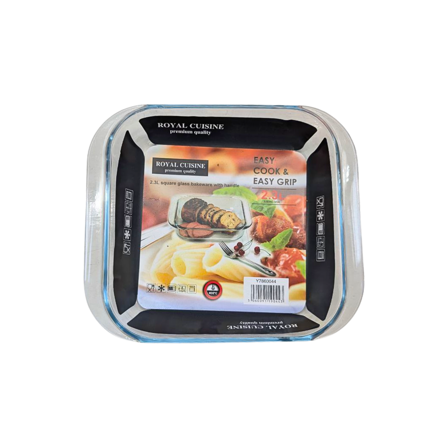 Royal Cuisine Square Glass Bakeware with Handles – 1.6L and 2.3L