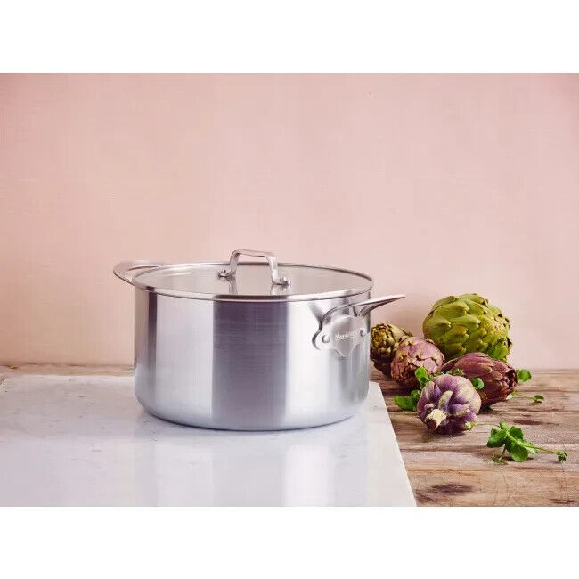 Mauviel 1830 Classic 3-Ply Stainless Steel Glass Lid Pot Casserole 24cm 5.7L
