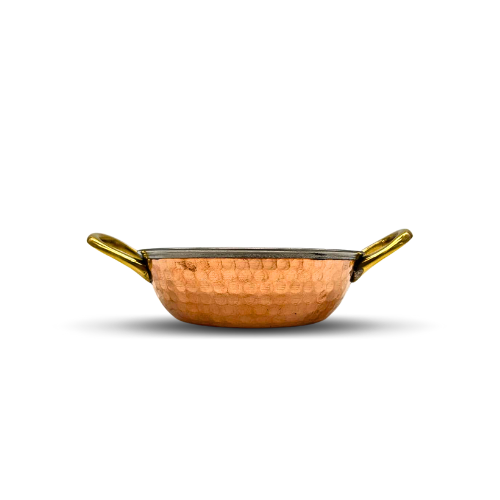 Medium Copper and Stainless Steel Serving Dish with C Handle