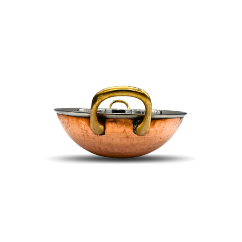 Small Copper and Stainless Steel Serving Dish with C Handle