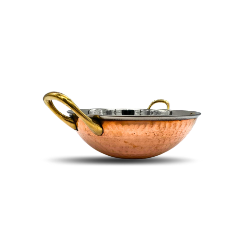 Medium Copper and Stainless Steel Serving Dish with C Handle