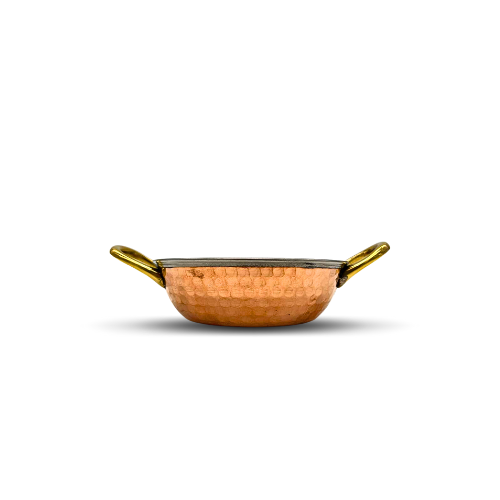 Small Copper and Stainless Steel Serving Dish with C Handle