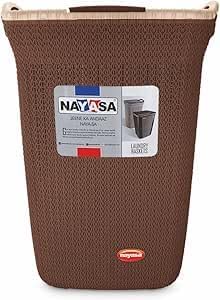 Rope Laundry Basket with Lid – Plastic Storage Hamper with Handles for Clothes, Bathroom & Bedroom – Durable Organizer in Brown, Beige & Grey