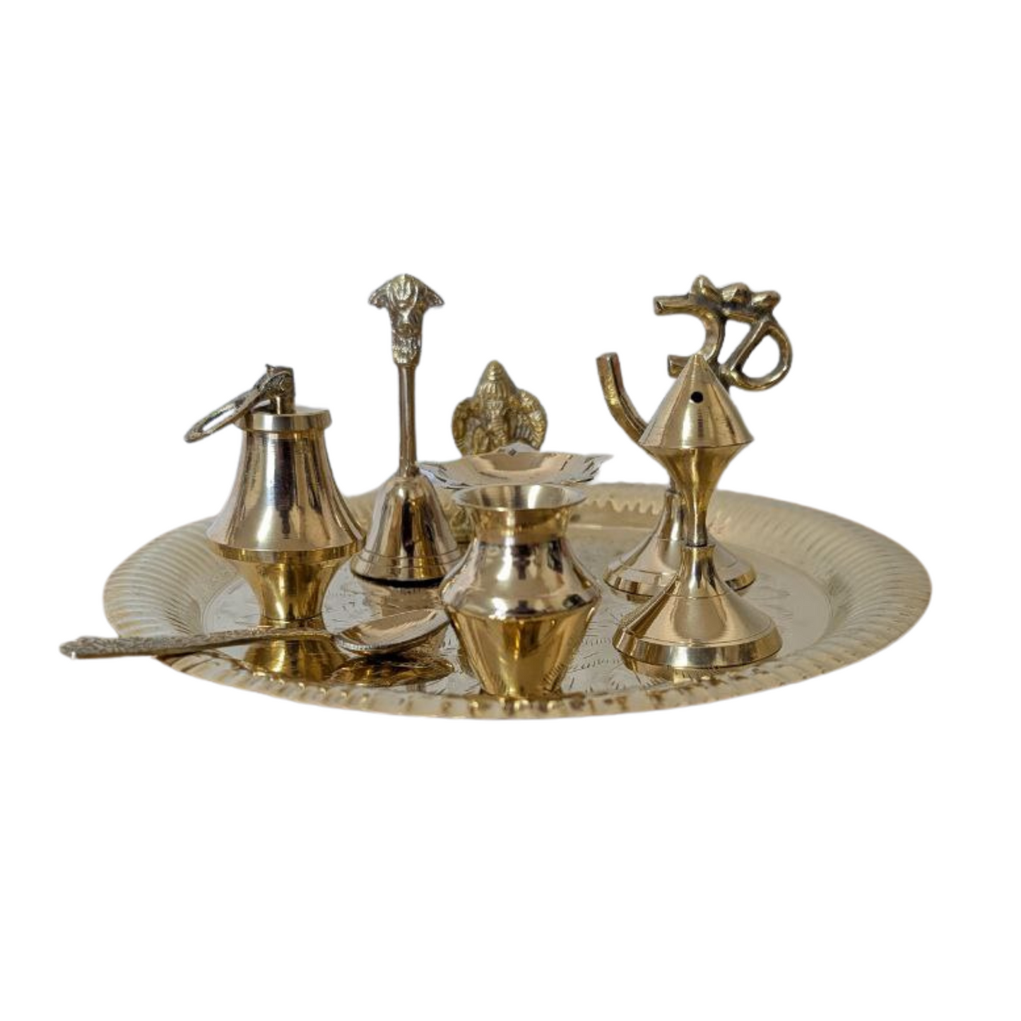 Brass Pooja Set 9 Items with Thali, Diwali & Daily Puja Rituals