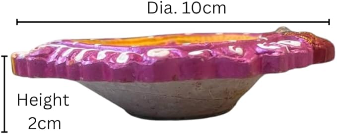 4 x Decorative Clay Diya with Traditional Floral Design and Sparkling Stone Work