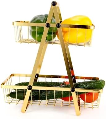 2-Tier Metal Fruit Basket Stand – Detachable Wire Storage Organizer for Countertop Display – Fruit, Vegetable, Snack Holder for Kitchen, Dining Room, Office, Pantry, or Tabletop Decor