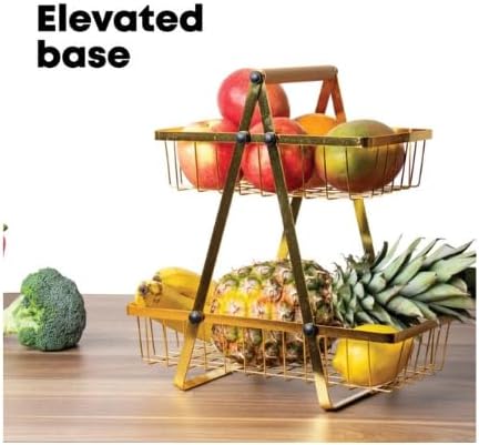 2-Tier Metal Fruit Basket Stand – Detachable Wire Storage Organizer for Countertop Display – Fruit, Vegetable, Snack Holder for Kitchen, Dining Room, Office, Pantry, or Tabletop Decor