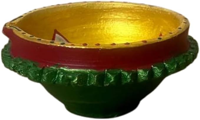 Single Clay Diya for Diwali Festival – Handmade Golden Painted Earthen Oil Lamp