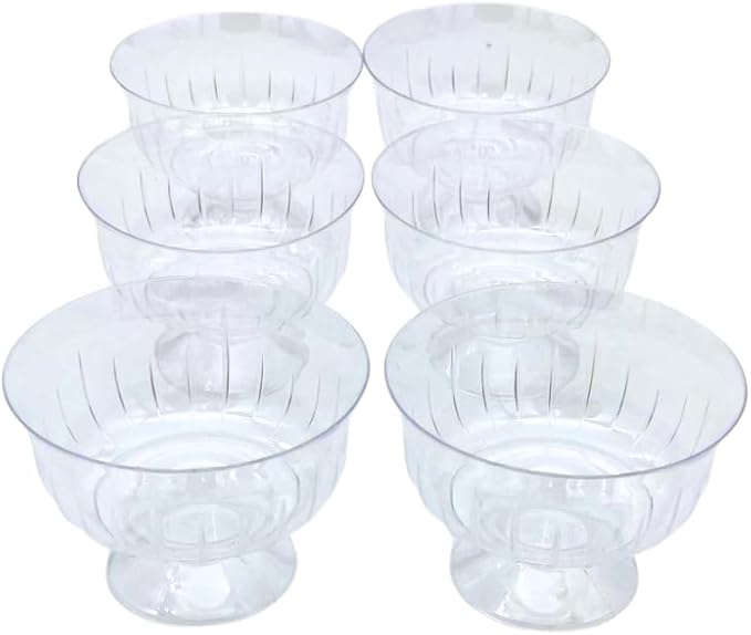 6 x Plastic Dessert Bowls – Clear Reusable Trifle Bowls, Ice Cream Cups, Sundae Dishes