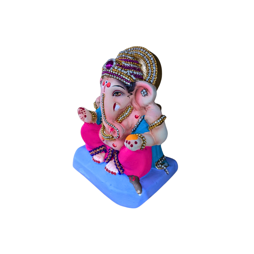 Handmade Colorful Clay Ganpati Idol with Stone Studded Detailing - Available in 3 Sizes
