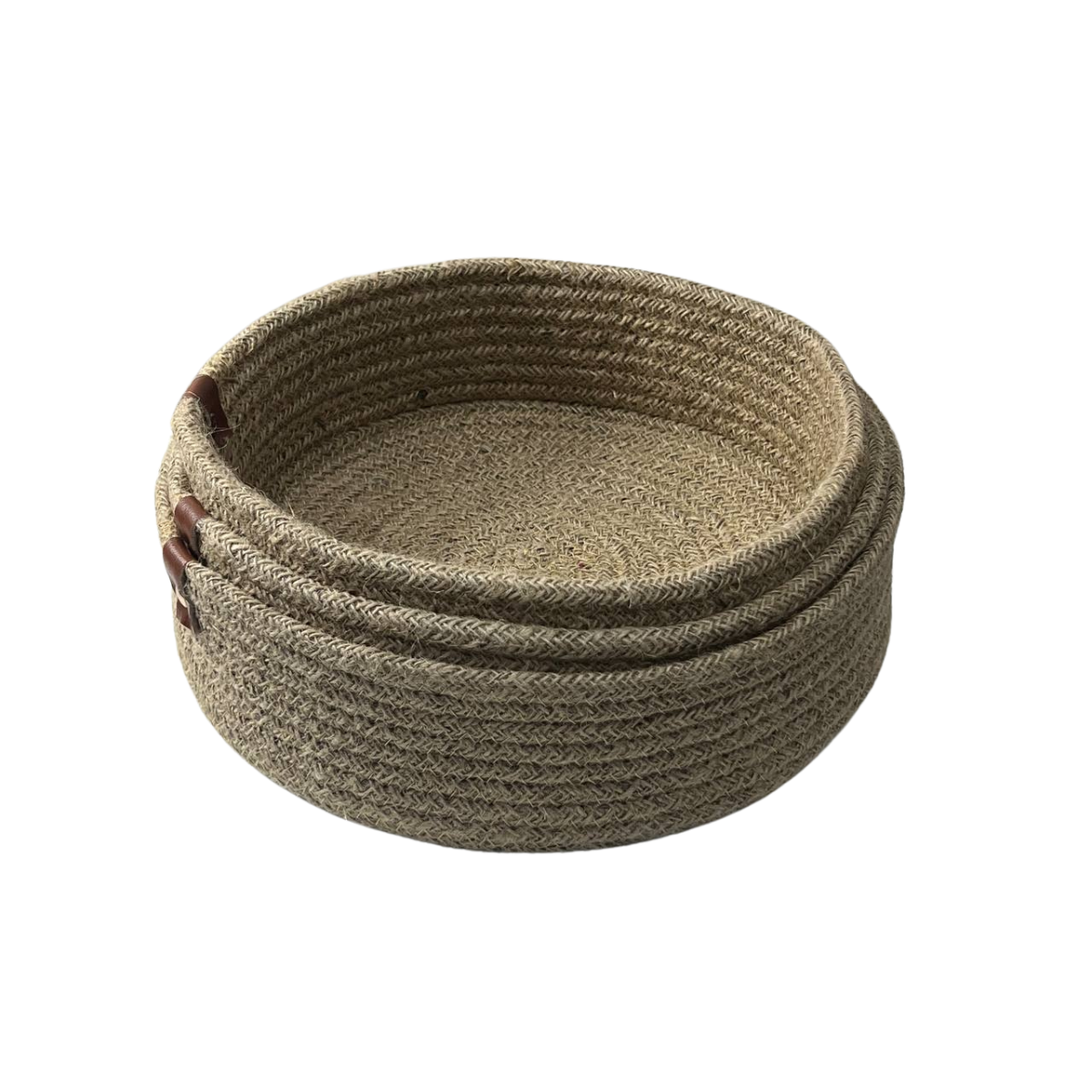 Handmade Jute Basket Set - 3 Pieces, Round, Washable, Available in Grey and Brown