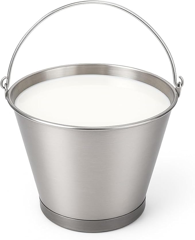 12L Large Stainless Steel Utility Bucket with Handle – Heavy-Duty Metal Pail for Farm, Cleaning, Brewing, Food Prep, Storage, Kitchen & Outdoor Use