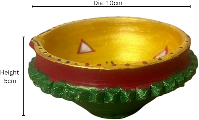 Single Clay Diya for Diwali Festival – Handmade Golden Painted Earthen Oil Lamp
