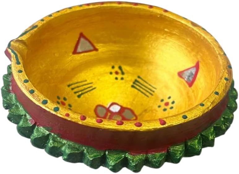 Single Clay Diya for Diwali Festival – Handmade Golden Painted Earthen Oil Lamp