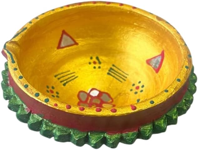 Single Clay Diya for Diwali Festival – Handmade Golden Painted Earthen Oil Lamp