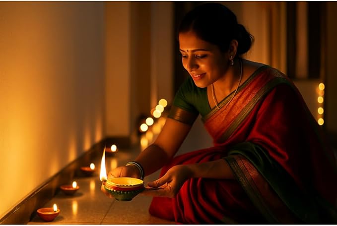 Single Clay Diya for Diwali Festival – Handmade Golden Painted Earthen Oil Lamp