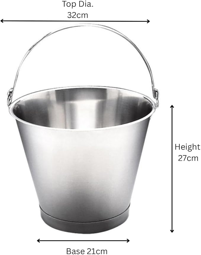12L Large Stainless Steel Utility Bucket with Handle – Heavy-Duty Metal Pail for Farm, Cleaning, Brewing, Food Prep, Storage, Kitchen & Outdoor Use