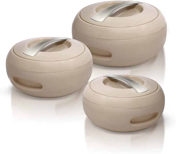 3 x Insulated Casserole Dishes Stainless Steel 2L, 3L, 5L – Keep Food Warm & Fresh