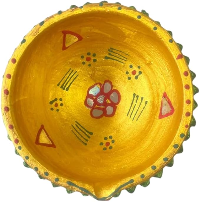 Single Clay Diya for Diwali Festival – Handmade Golden Painted Earthen Oil Lamp
