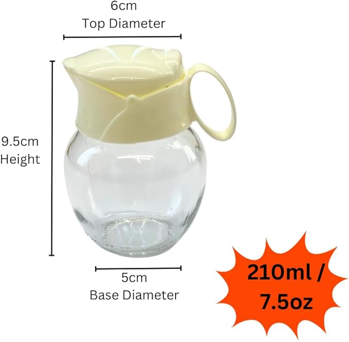 C&S Homestore Glass Cream Jug Dispenser – 210ml (7.5oz) – With Lid & Pouring Spout