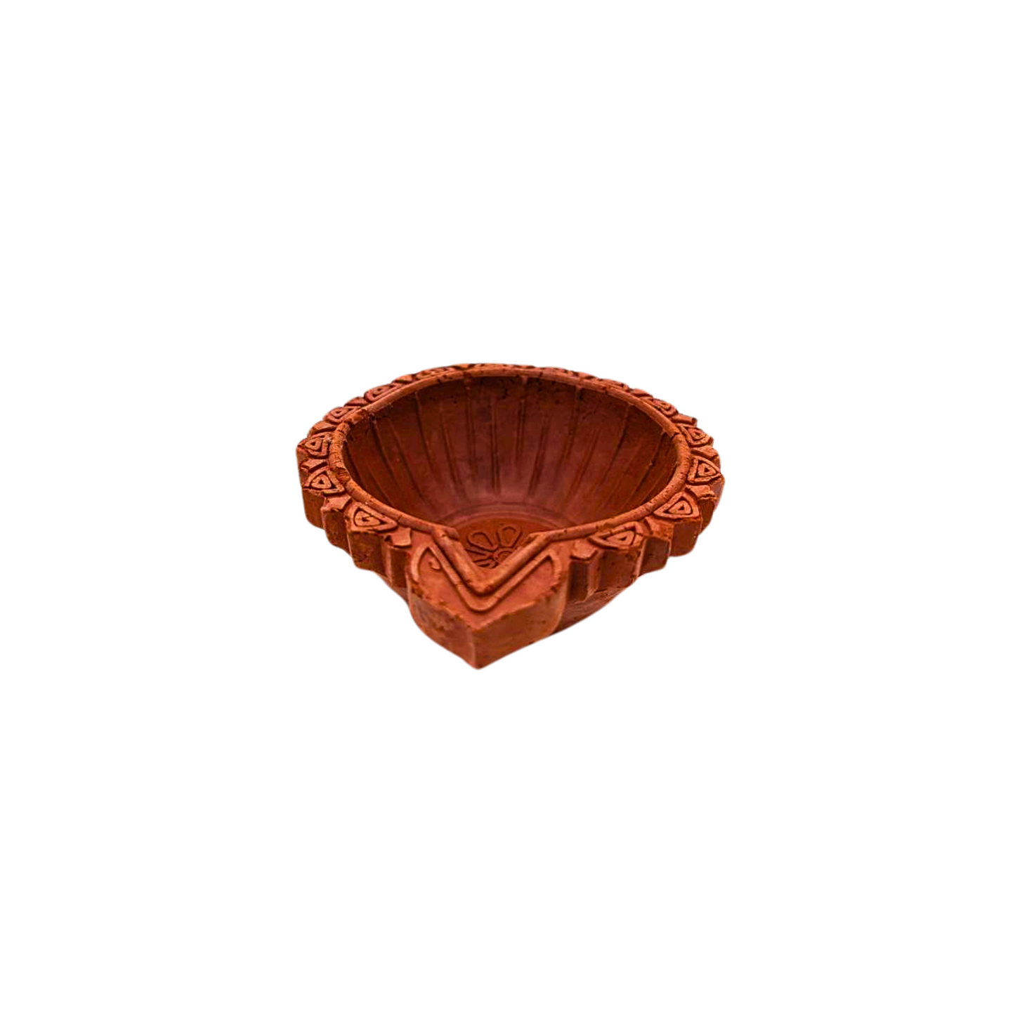 Handmade Clay Diya with Floral Design & Wide Edge - 9cm Diameter