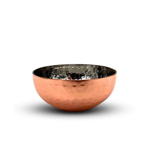 Traditional Indian Hammered Medium Stainless Steel and Copper Bowl