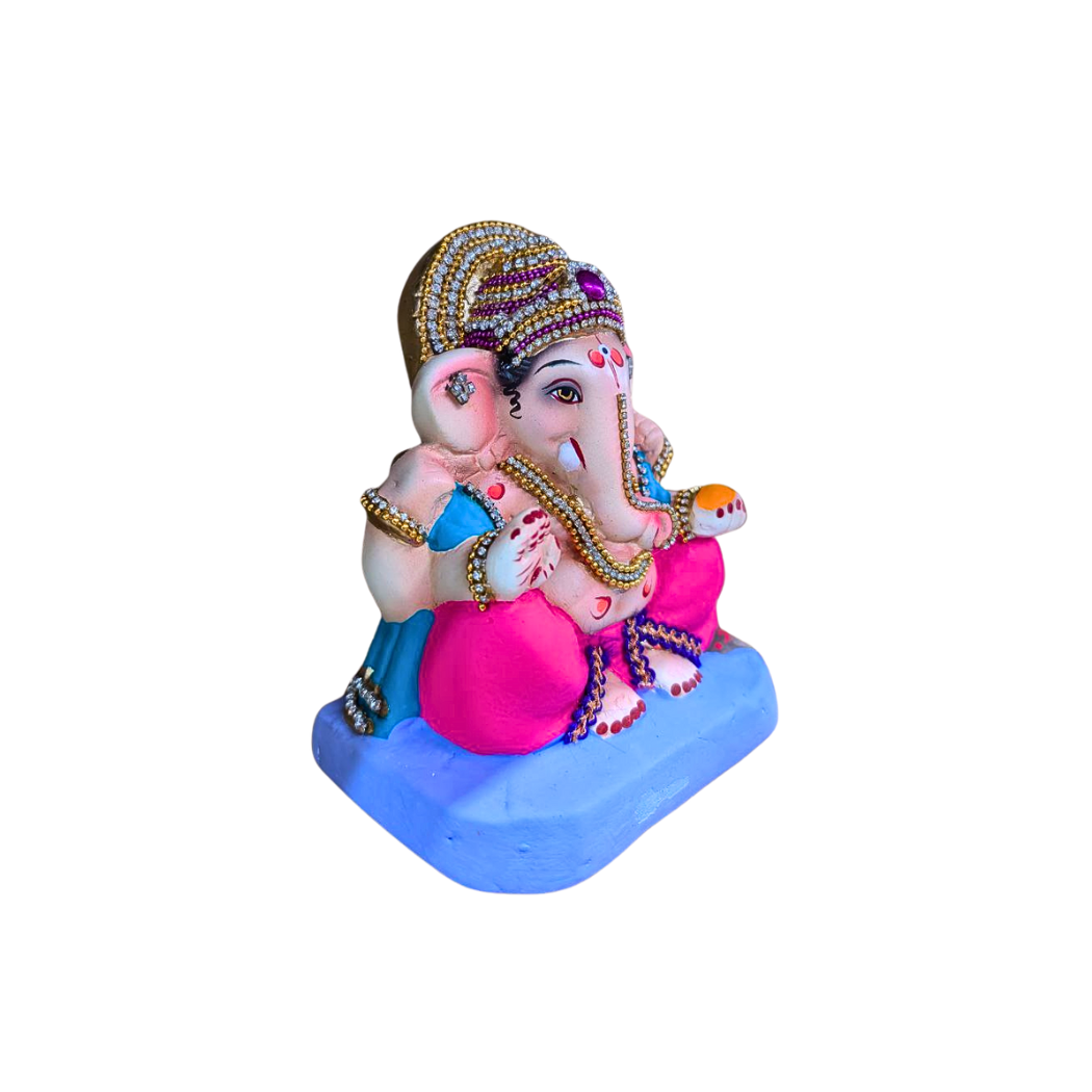 Handmade Colorful Clay Ganpati Idol with Stone Studded Detailing - Available in 3 Sizes