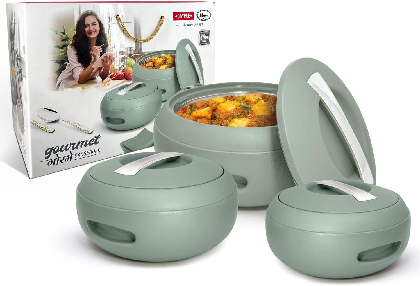 3 x Insulated Casserole Dishes Stainless Steel 2L, 3L, 5L – Keep Food Warm & Fresh
