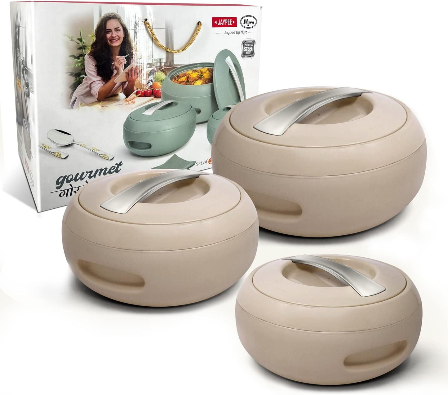 3 x Insulated Casserole Dishes Stainless Steel 2L, 3L, 5L – Keep Food Warm & Fresh