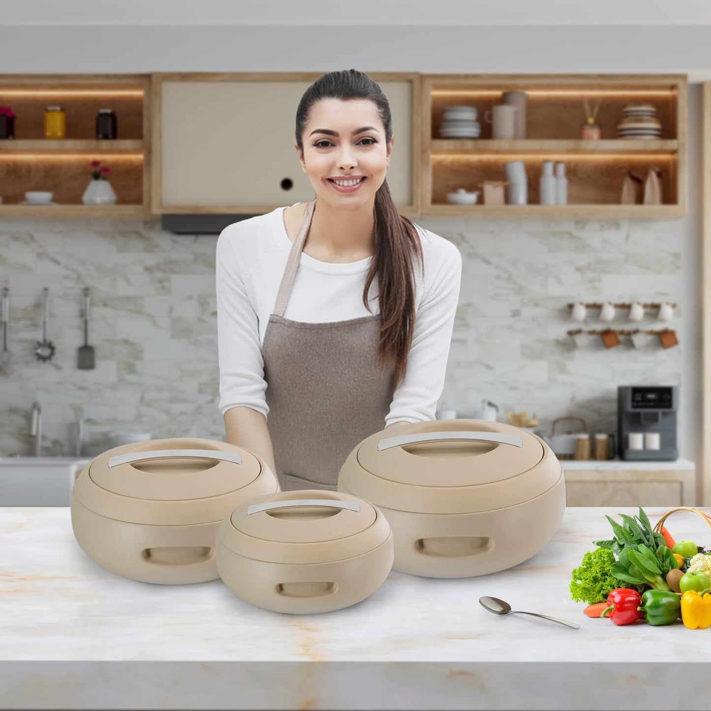 3 x Insulated Casserole Dishes Stainless Steel 2L, 3L, 5L – Keep Food Warm & Fresh