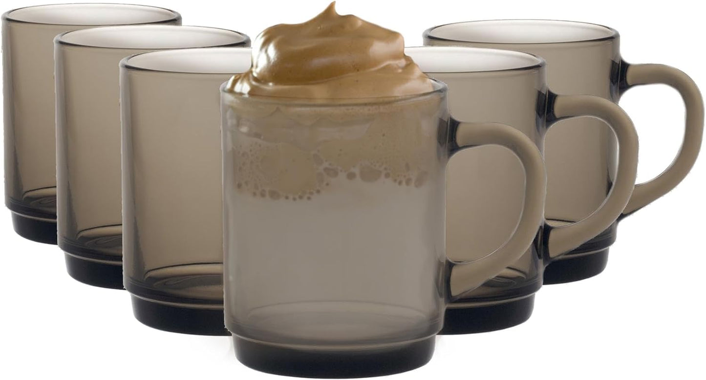 Duralex Versailles Glass Coffee Tea Mugs, 260ml - Smoke - Pack of 6