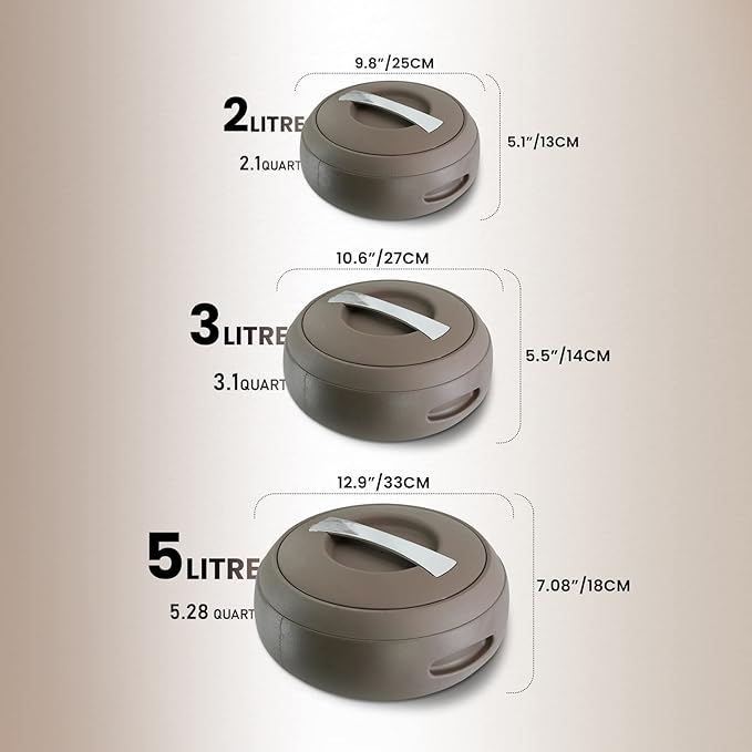3 x Insulated Casserole Dishes Stainless Steel 2L, 3L, 5L – Keep Food Warm & Fresh